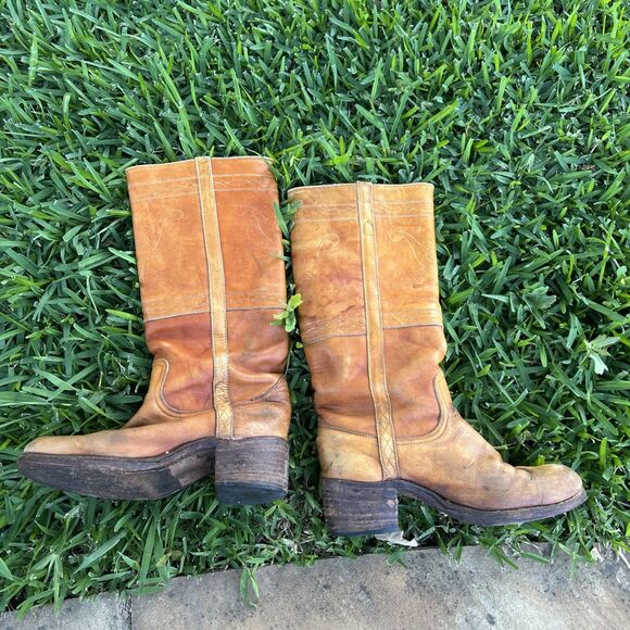 VTG 70s Frye Campus Longhorn 9.5D Black Label Saddle Brown Western Boots As Is main image 14